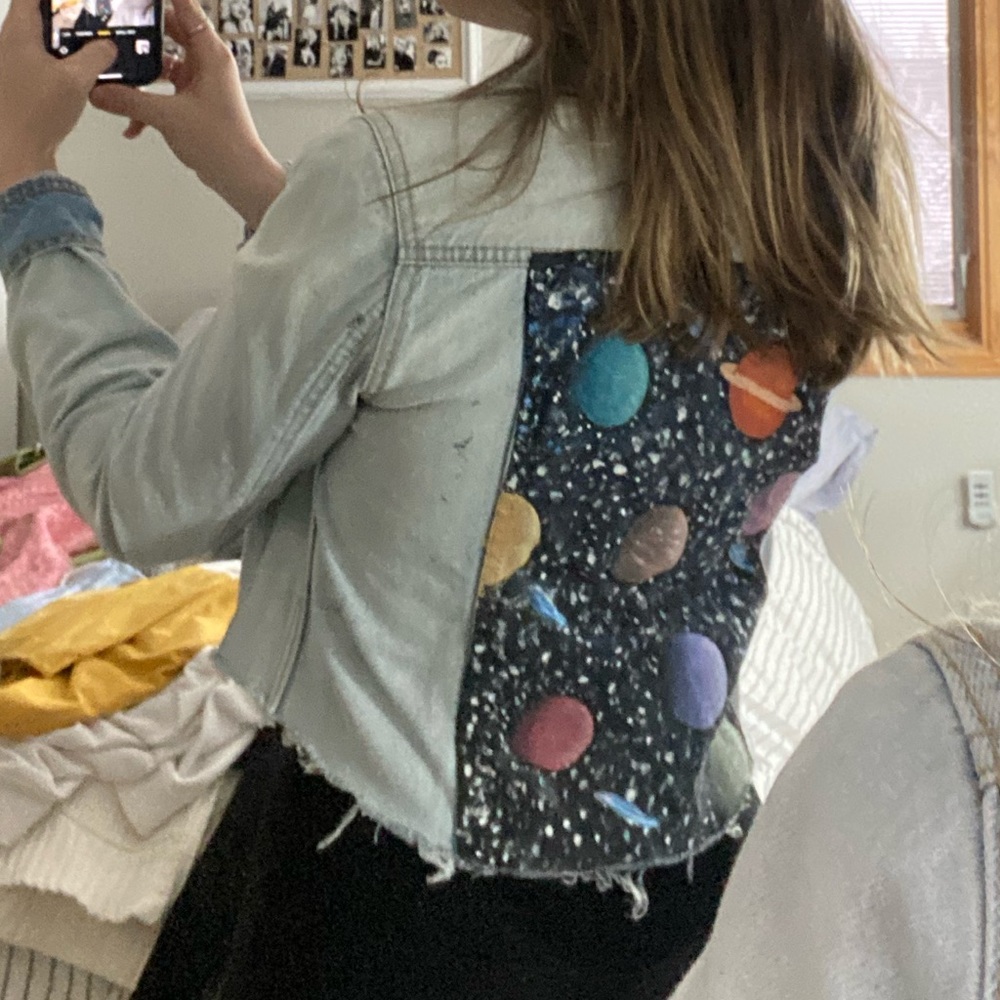 planet painted denim jacket